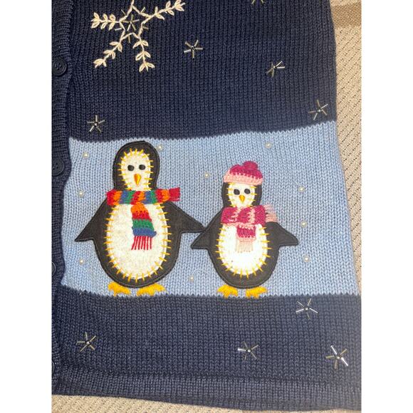Bobbie Brooks navy button front embroidered penguins sweater vest, size small - Picture 3 of 9